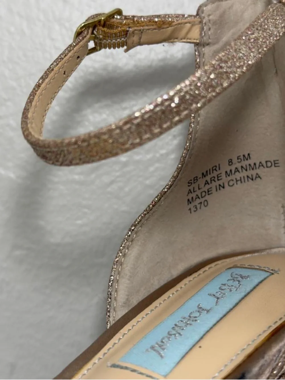 Betsey Johnson Rose Gold Glitter Block Heel Sandals